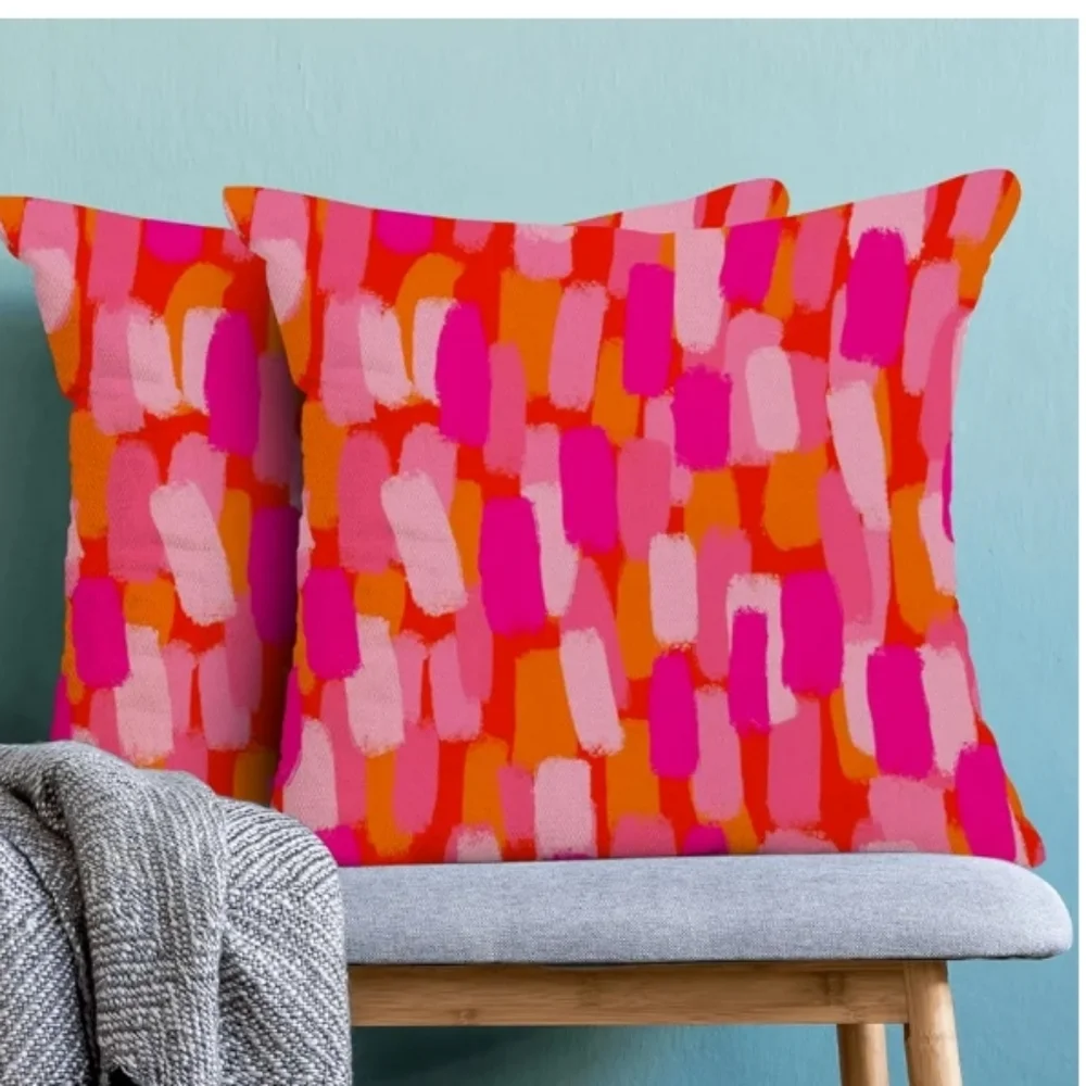 Hot Pink Orange Paint‎ Brush Pillow Covers 18 x 18 Inch Set of 2